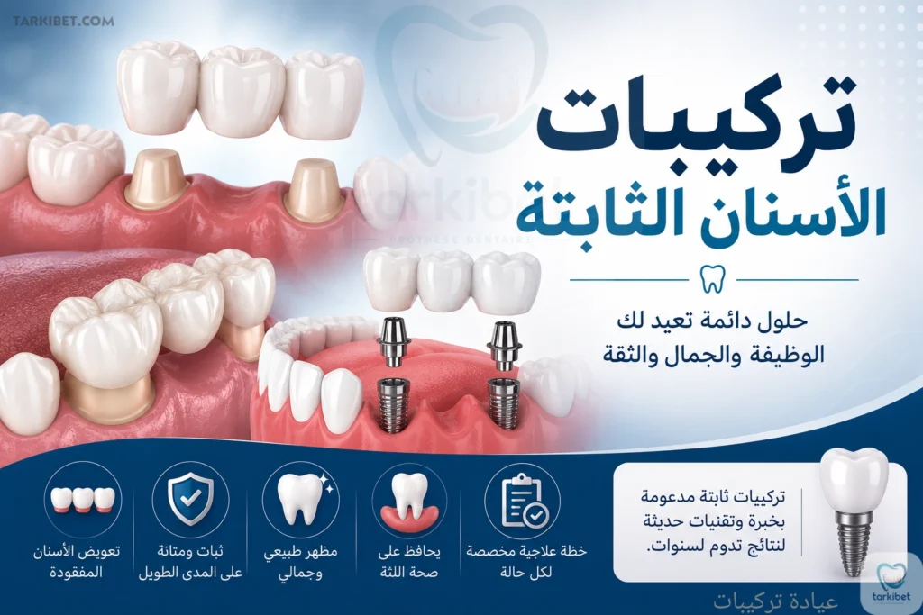 تركيبات الأسنان الثابتة أنواع تركيبات الأسنان المميزات و العيوب و العناية و الفرق مع المتحركة